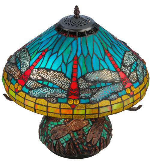 Meyda Tiffany Lighting 27159 Tiffany Dragonfly Three Light Table Lamp Lamp Bronze / Dark