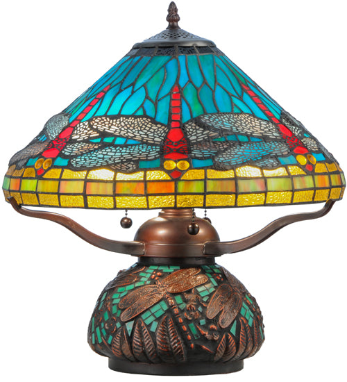 Meyda Tiffany Lighting 27159 Tiffany Dragonfly Three Light Table Lamp Lamp Bronze / Dark