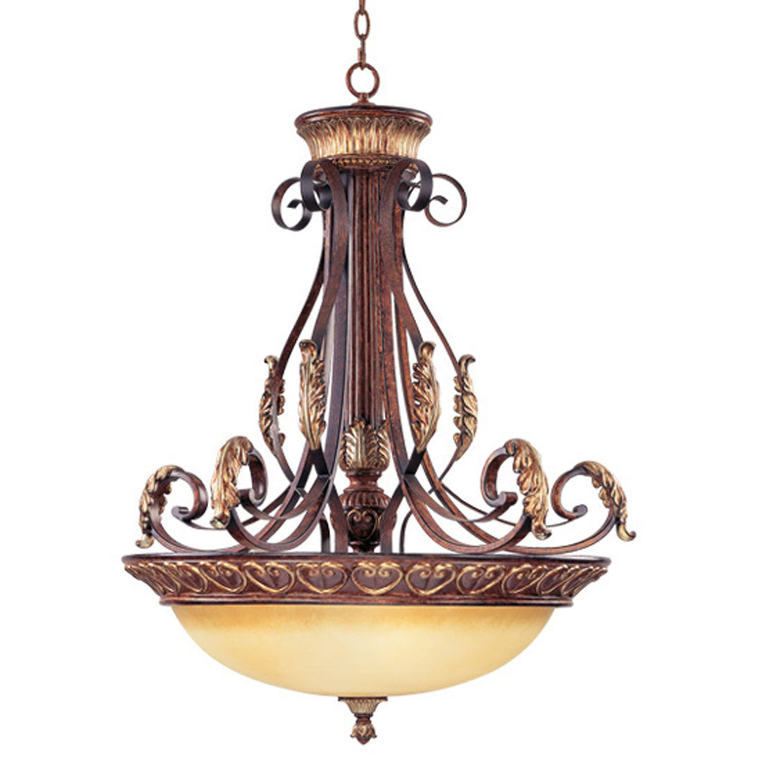 Livex Villa Verona 8587-63 Pendant Light - Hand Applied Verona Bronze w/ Aged Gold Leafs