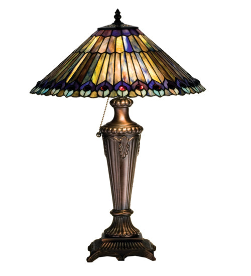 Meyda Tiffany Lighting 27563 Tiffany Jeweled Peacock Table Lamp Lamp Bronze / Dark