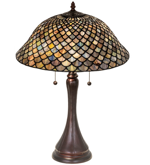 Meyda Tiffany Lighting 28369 Tiffany Fishscale Two Light Table Lamp Lamp Bronze / Dark