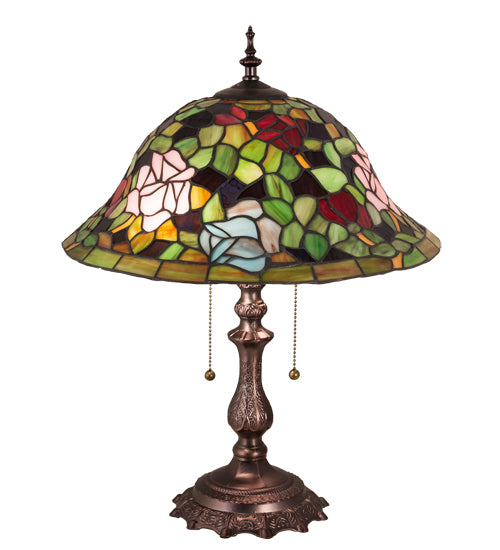 Meyda Tiffany Lighting 28406 Tiffany Rosebush Two Light Table Lamp Lamp Bronze / Dark