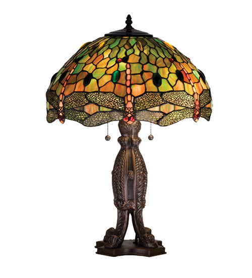 Meyda Tiffany Lighting 28527 Tiffany Hanginghead Dragonfly 24.5"Table Lamp Lamp Bronze / Dark