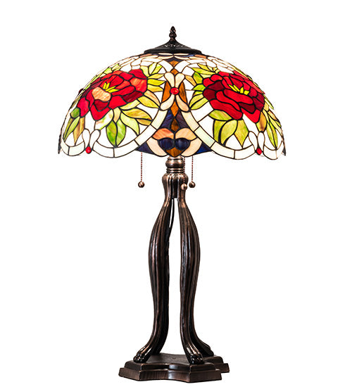 Meyda Tiffany Lighting 28804 Renaissance Rose Three Light Table Lamp Lamp Bronze / Dark