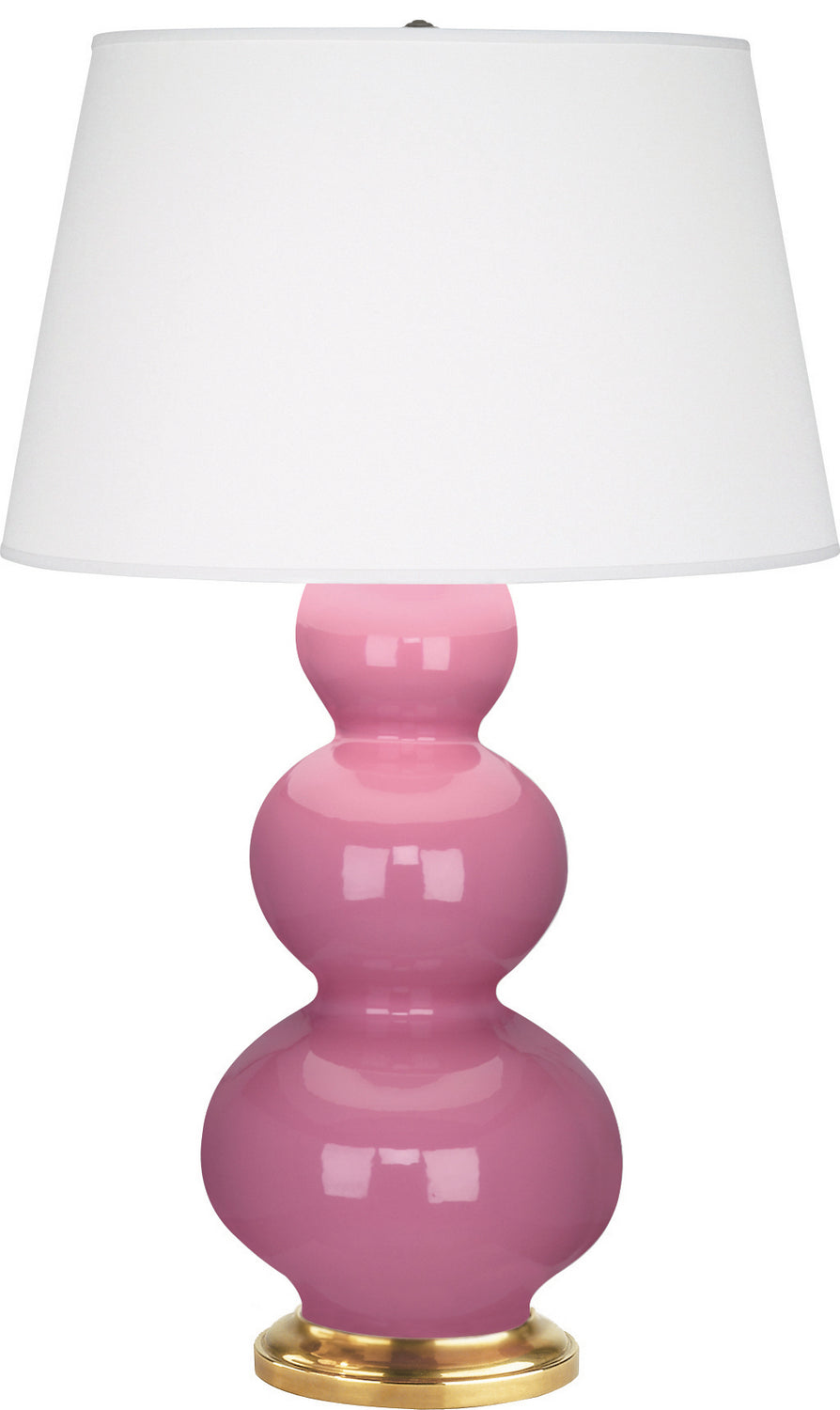 Robert Abbey Lighting 318X Triple Gourd Lamp Schiaparelli Pink Glazed W/Antique Natural Brass