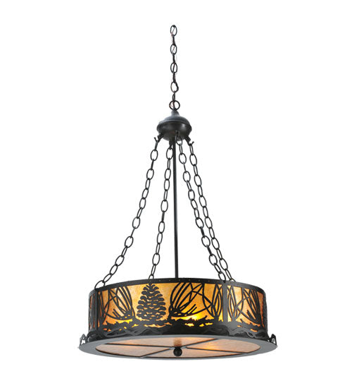 Meyda Tiffany Mountain Pine 29268 Pendant Light - Textured Black/Amber Mica