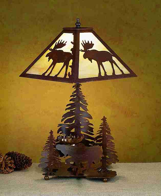 Meyda Tiffany Lighting 29575 Lone Moose Two Light Table Lamp Lamp Bronze / Dark