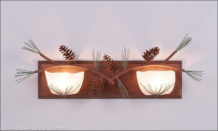 Avalanche Ranch Halogen-Pine Cone A35220-04 Bath Vanity Light 24 in. wide - Pine Green/Rust Patina