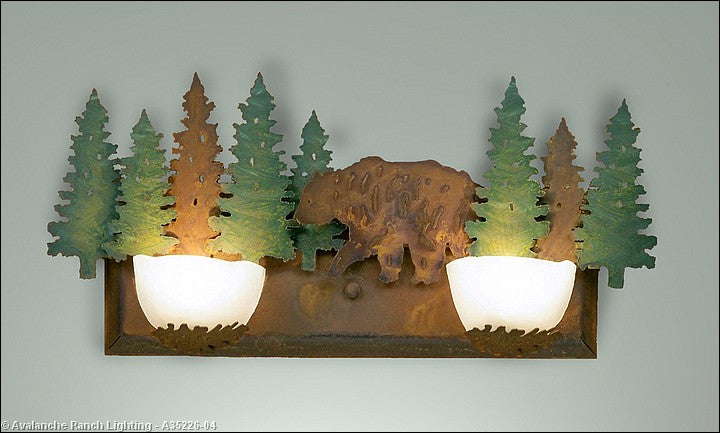 Avalanche Ranch Halogen-Bear A35226-04 Bath Vanity Light 24 in. wide - Pine Green/Rust Patina