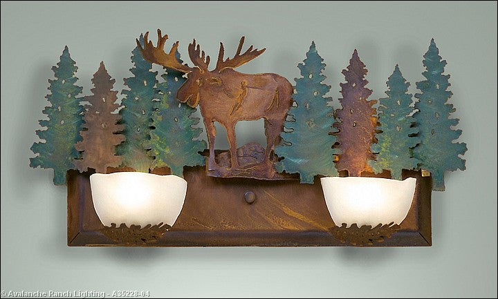 Avalanche Ranch Halogen-Moose A35228-04 Bath Vanity Light 24 in. wide - Pine Green/Rust Patina