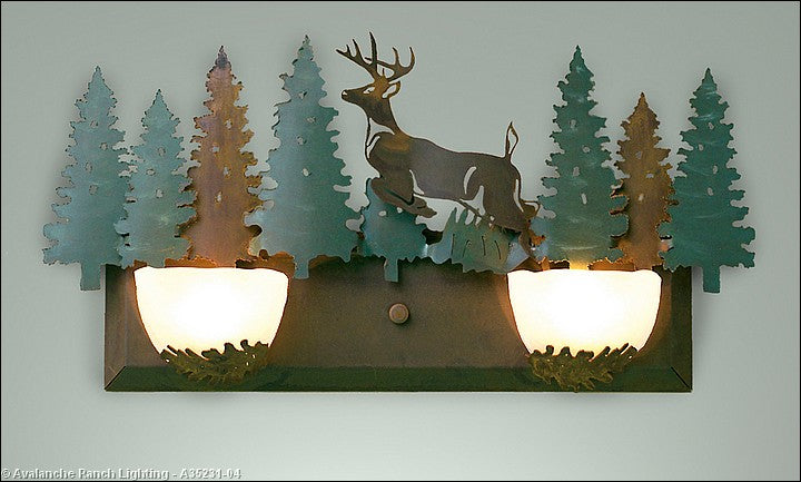Avalanche Ranch Halogen-Deer A35231-04 Bath Vanity Light 24 in. wide - Pine Green/Rust Patina