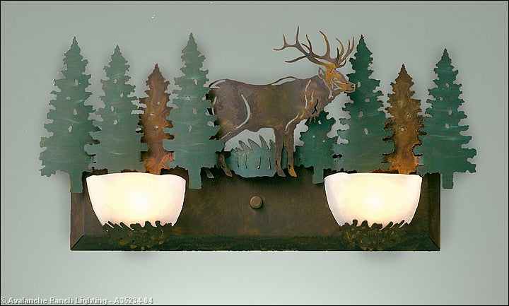 Avalanche Ranch Halogen-Elk A35234-04 Bath Vanity Light 24 in. wide - Pine Green/Rust Patina