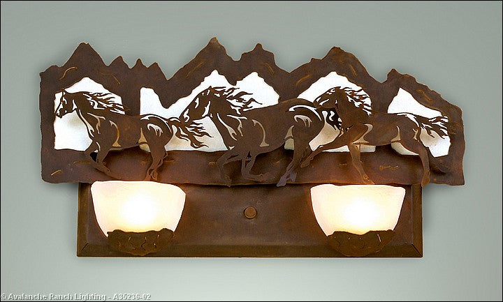 Avalanche Ranch Halogen-Horse/Mountain A35236-02 Bath Vanity Light 24 in. wide - Rust Patina