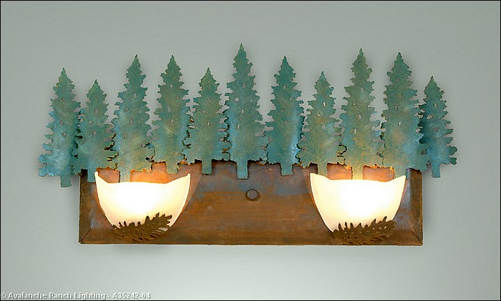 Avalanche Ranch Halogen-Pine Tree A35242-04 Bath Vanity Light 24 in. wide - Pine Green/Rust Patina