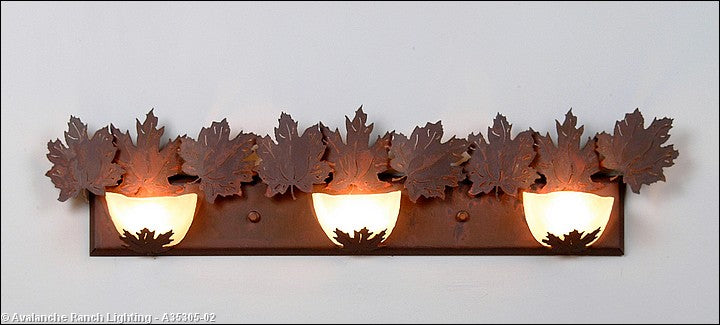 Avalanche Ranch Halogen-Maple Leaf A35305-02 Bath Vanity Light 36 in. wide - Rust Patina