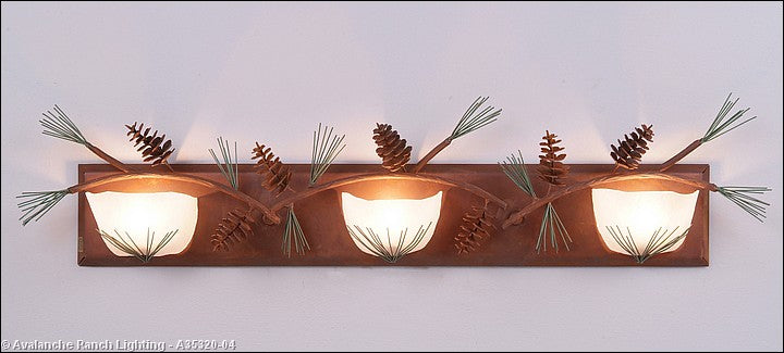Avalanche Ranch Halogen-Pine Cone A35320-04 Bath Vanity Light 36 in. wide - Pine Green/Rust Patina