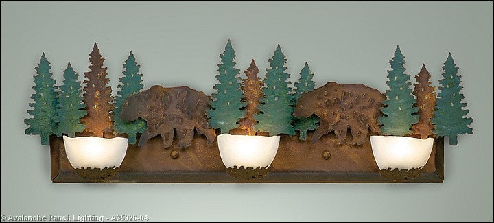 Avalanche Ranch Halogen-Bear A35326-04 Bath Vanity Light 36 in. wide - Pine Green/Rust Patina