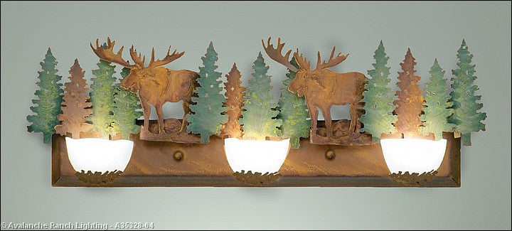 Avalanche Ranch Halogen-Moose A35328-04 Bath Vanity Light 36 in. wide - Pine Green/Rust Patina