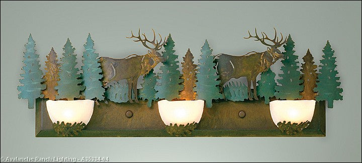 Avalanche Ranch Halogen-Elk A35334-04 Bath Vanity Light 36 in. wide - Pine Green/Rust Patina