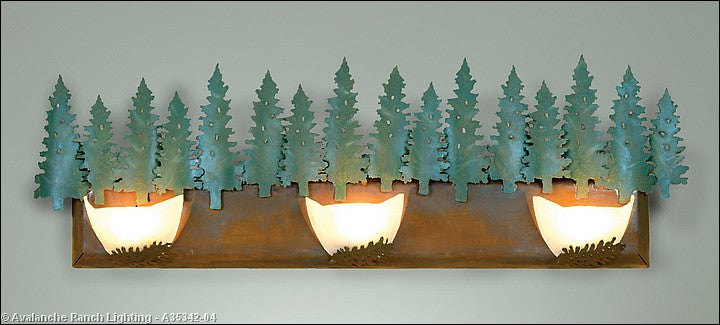 Avalanche Ranch Halogen-Pine Tree A35342-04 Bath Vanity Light 36 in. wide - Pine Green/Rust Patina