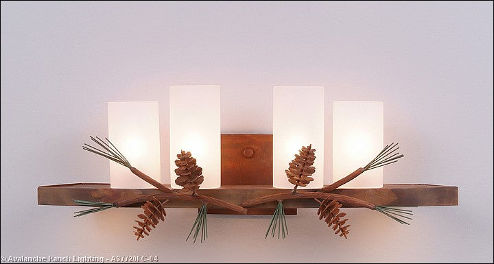 Avalanche Ranch Wisley-Pine Cone A37720FC-04 Bath Vanity Light 25 in. wide - Pine Green/Rust Patina