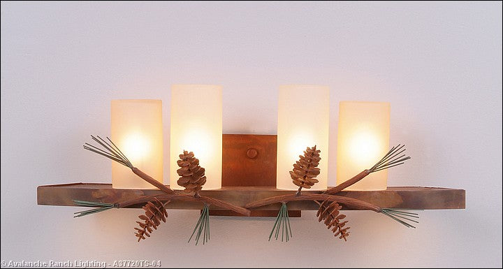 Avalanche Ranch Wisley-Pine Cone A37720TS-04 Bath Vanity Light 25 in. wide - Pine Green/Rust Patina