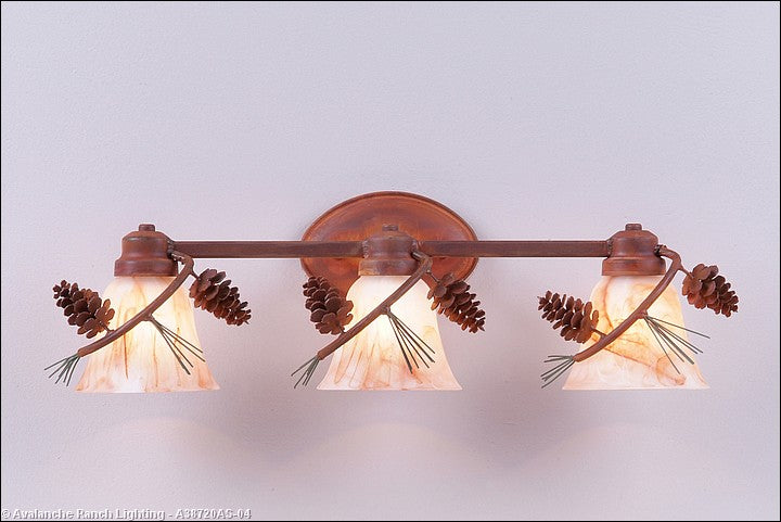Avalanche Ranch Sienna-Pine Cone A38720AS-04 Bath Vanity Light 22 in. wide - Pine Green/Rust Patina