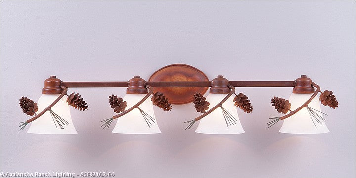 Avalanche Ranch Sienna-Pine Cone A38820AR-04 Bath Vanity Light 33 in. wide - Pine Green/Rust Patina