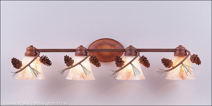 Avalanche Ranch Sienna-Pine Cone A38820AS-04 Bath Vanity Light 33 in. wide - Pine Green/Rust Patina