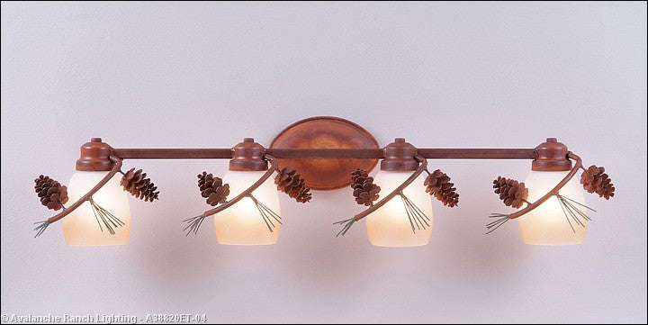 Avalanche Ranch Sienna-Pine Cone A38820ET-04 Bath Vanity Light 33 in. wide - Pine Green/Rust Patina