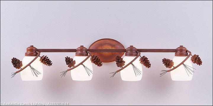 Avalanche Ranch Sienna-Pine Cone A38820EW-04 Bath Vanity Light 33 in. wide - Pine Green/Rust Patina