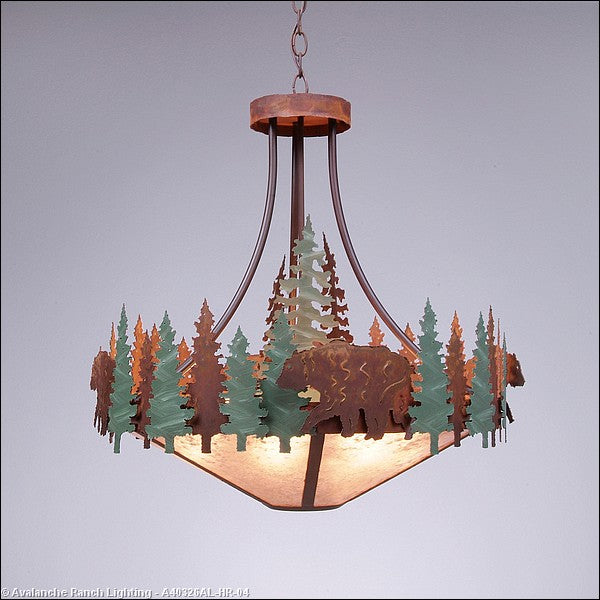 Avalanche Ranch Crestline-Bear A40326AL-HR-04 Pendant Light - Pine Green/Rust Patina
