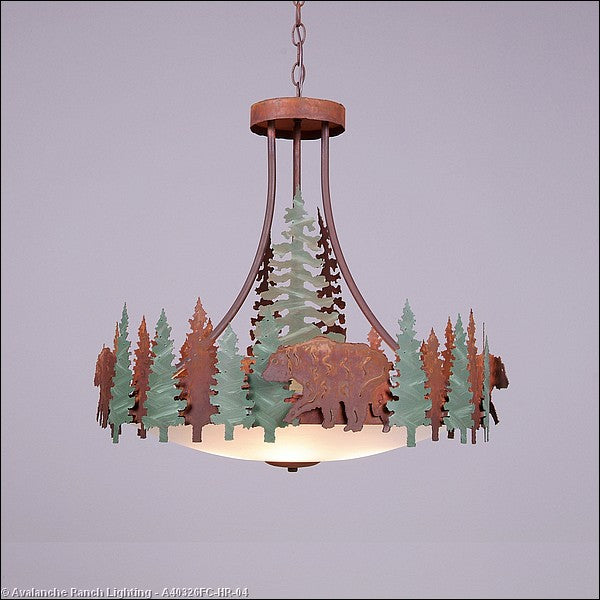 Avalanche Ranch Crestline-Bear A40326FC-HR-04 Pendant Light - Pine Green/Rust Patina