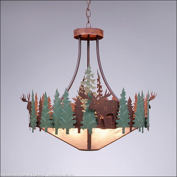 Avalanche Ranch Crestline-Moose A40328AL-HR-04 Pendant Light - Pine Green/Rust Patina