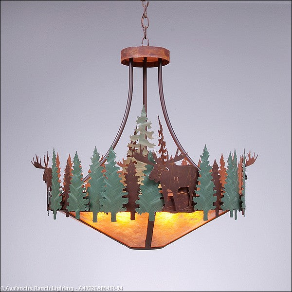 Avalanche Ranch Crestline-Moose A40328AM-HR-04 Pendant Light - Pine Green/Rust Patina