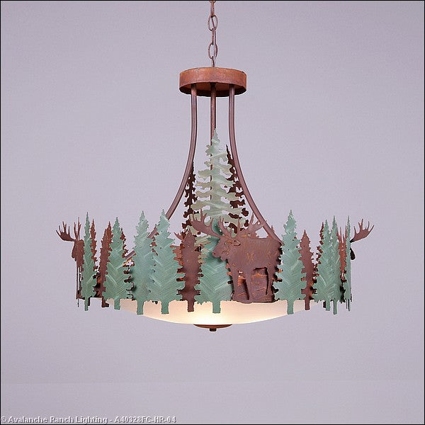Avalanche Ranch Crestline-Moose A40328FC-HR-04 Pendant Light - Pine Green/Rust Patina