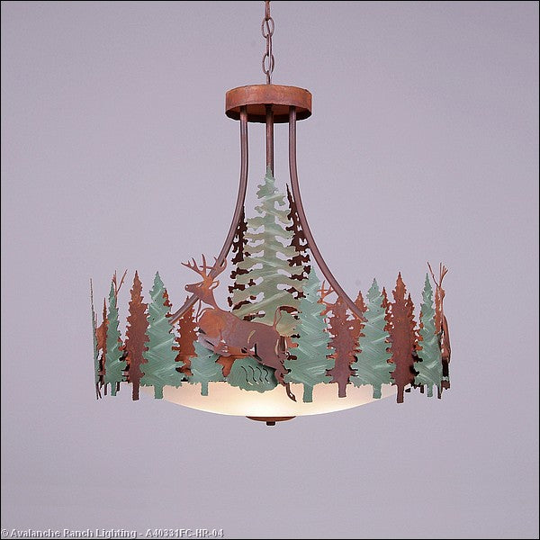 Avalanche Ranch Crestline-Deer A40331FC-HR-04 Pendant Light - Pine Green/Rust Patina