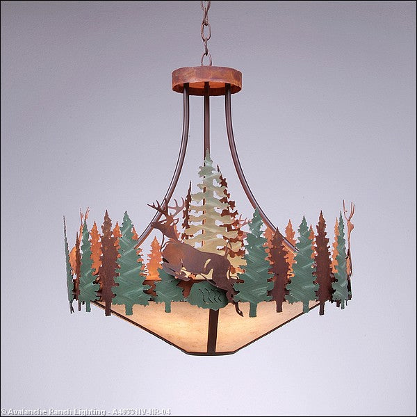 Avalanche Ranch Crestline-Deer A40331IV-HR-04 Pendant Light - Pine Green/Rust Patina