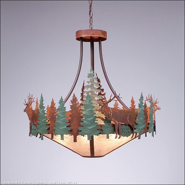 Avalanche Ranch Crestline-Elk A40334AL-HR-04 Pendant Light - Pine Green/Rust Patina