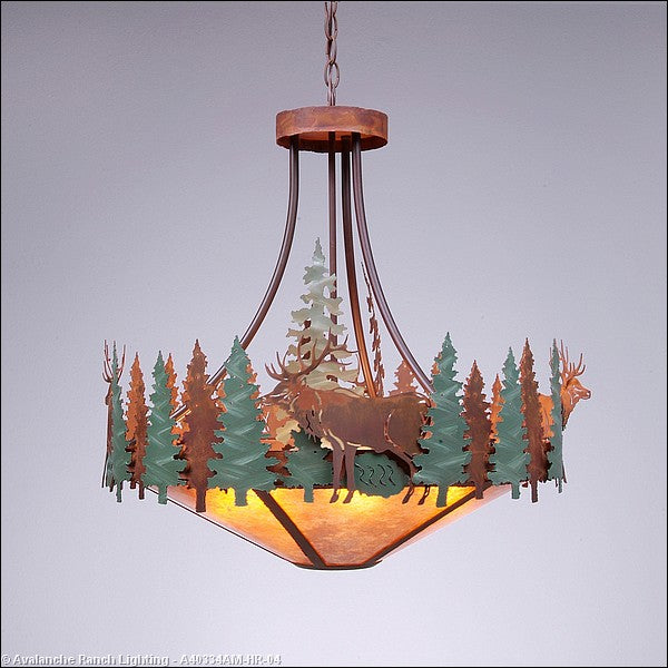 Avalanche Ranch Crestline-Elk A40334AM-HR-04 Pendant Light - Pine Green/Rust Patina