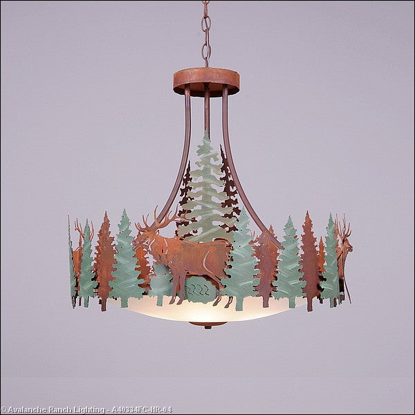 Avalanche Ranch Crestline-Elk A40334FC-HR-04 Pendant Light - Pine Green/Rust Patina