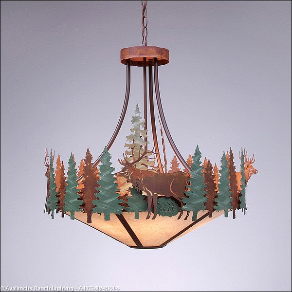 Avalanche Ranch Crestline-Elk A40334IV-HR-04 Pendant Light - Pine Green/Rust Patina