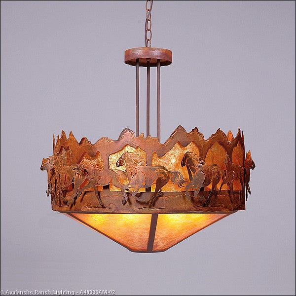 Avalanche Ranch Crestline-Horse/Mountain A40336AM-02 Pendant Light - Rust Patina