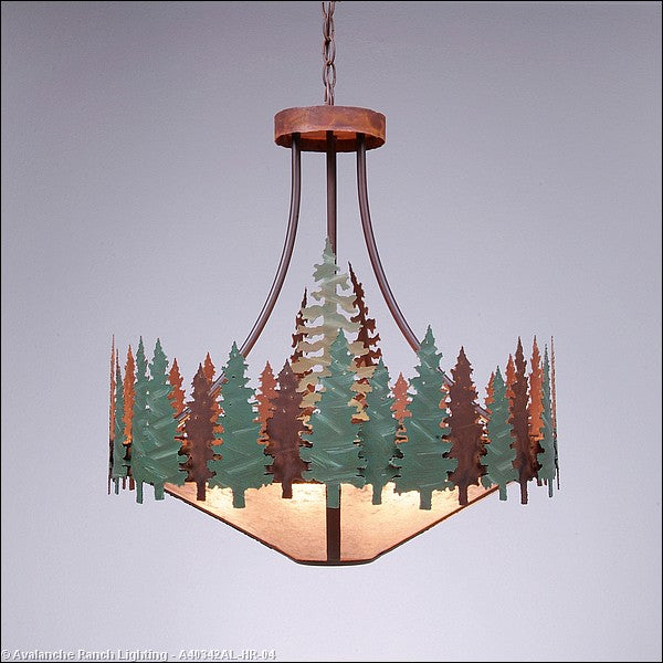Avalanche Ranch Crestline-Pine Tree A40342AL-HR-04 Pendant Light - Pine Green/Rust Patina