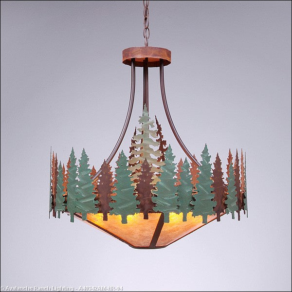 Avalanche Ranch Crestline-Pine Tree A40342AM-HR-04 Pendant Light - Pine Green/Rust Patina