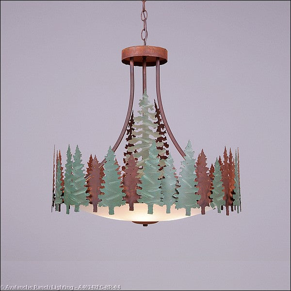 Avalanche Ranch Crestline-Pine Tree A40342FC-HR-04 Pendant Light - Pine Green/Rust Patina