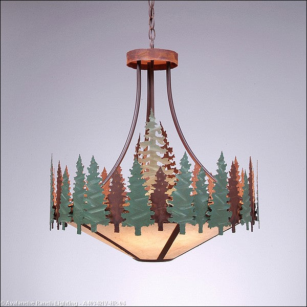 Avalanche Ranch Crestline-Pine Tree A40342IV-HR-04 Pendant Light - Pine Green/Rust Patina