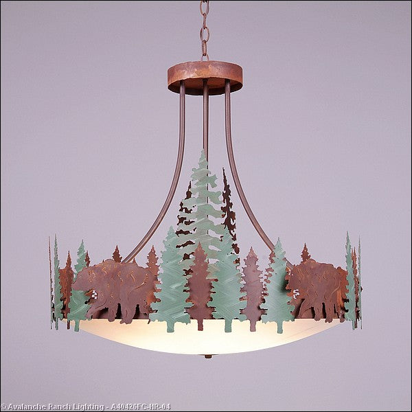 Avalanche Ranch Crestline-Bear A40426FC-HR-04 Pendant Light - Pine Green/Rust Patina