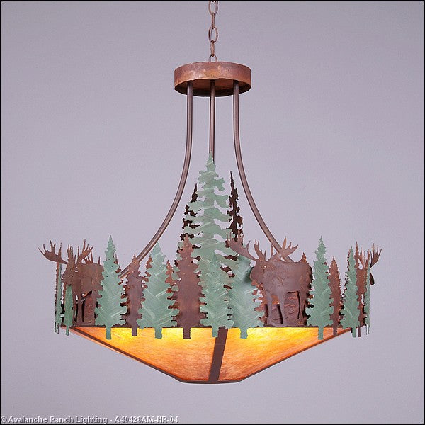 Avalanche Ranch Crestline-Moose A40428AM-HR-04 Pendant Light - Pine Green/Rust Patina