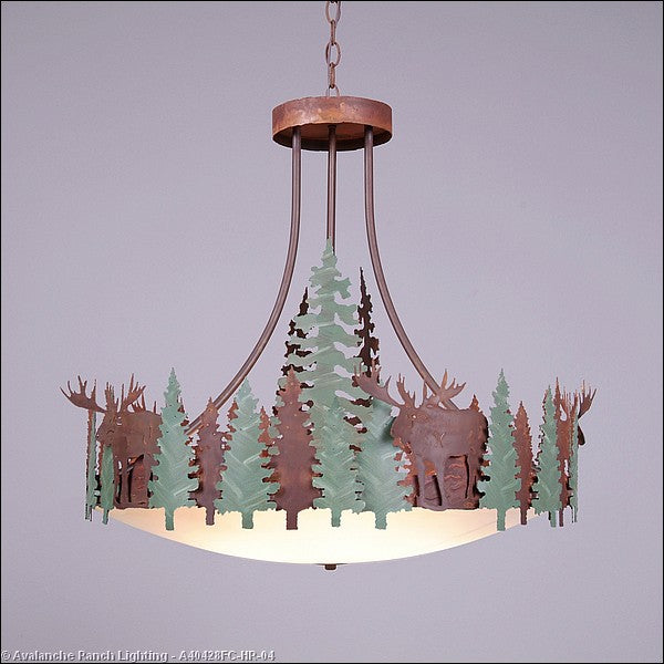 Avalanche Ranch Crestline-Moose A40428FC-HR-04 Pendant Light - Pine Green/Rust Patina